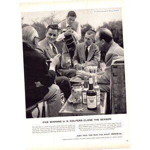 1952 Imperial Whiskey Vintage Print Ad 19th Hole Golfers Golf Bag 50s Wall Art